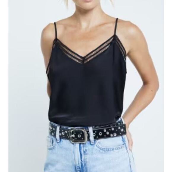 NWT Express Spaghetti Strap V-Neck Cutout Tank Top Midnight Black Womens Medium - Picture 1 of 8